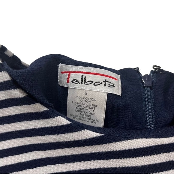 Talbots USA Made Navy White Stripe Top Navy Bottom Jersey Knit Dress Sz 8 Yacht - Picture 7 of 10